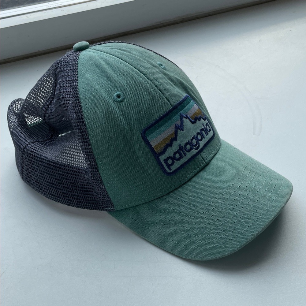 Patagonia teal and Gray Trucker Hat